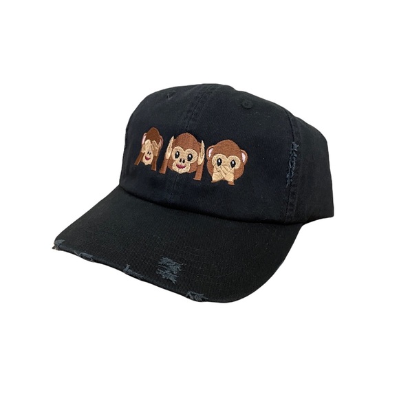 Three Monkey EMOJI Don't Be Evil Embroidered Adjustable Vintage Style Dad's Cap - Picture 2 of 4